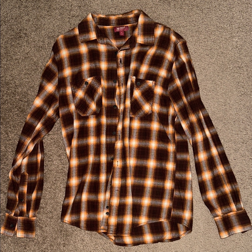 Arizona Jean Company Plaid Shirt in Brown and Orange
